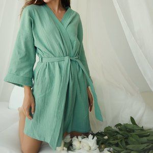 Double Gauze Muslin Cotton Women Summer Robe